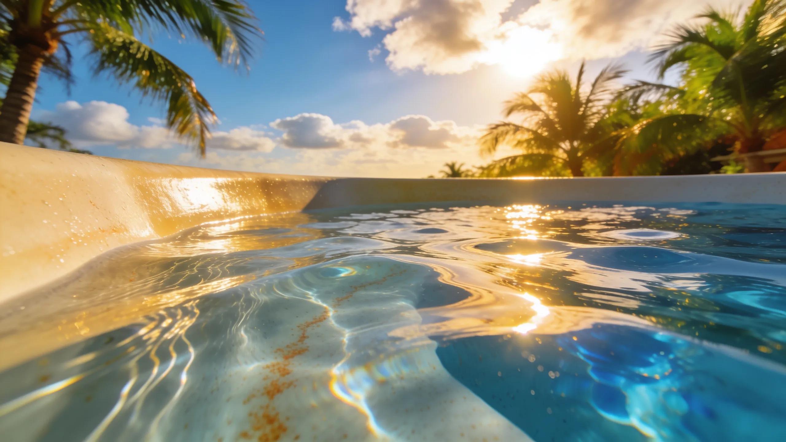 Fiberglass pool in Tampa Bay under bright sunlight with palm trees
