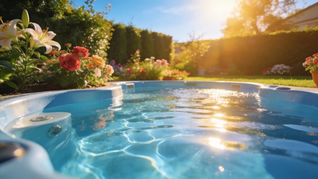 Stunning fiberglass pool with smooth surface and lush landscaping showcasing outdoor beauty